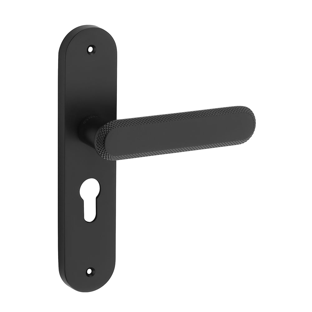 IPSA Stone Moderna Handle Series on 8" Plate CYS Lockset with 60mm One Side Key and Knob - Matte Antique Finish BLACK